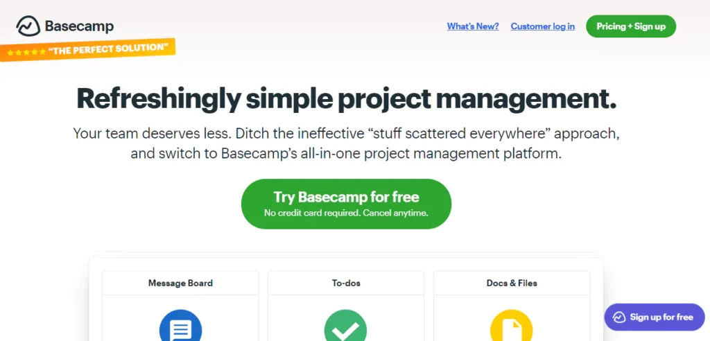 basecamp homepage