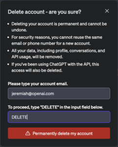 confirm delete in chatgpt